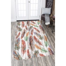 Modanoiva Kaymaz Dot Taban Yıkanabilir  Dijital Baskı Tahta ve Tüy Desenli Salon Halısı 80 x 120