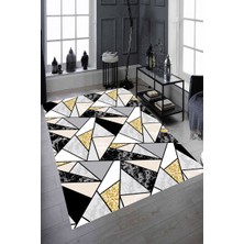 Modanoiva Kaymaz Dot Taban Yıkanabilir  Dijital Baskı Siyah Gri Mermer Detaylı Desenler Salon Halısı 80 x 120