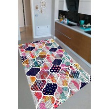 Modanoiva Kaymaz Dot Taban Yıkanabilir  Dijital Baskı Renkli Vektörel Desenli Mutfak Halısı 80 x 100