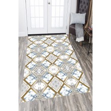 Modanoiva Kaymaz Dot Taban Yıkanabilir  Dijital Baskı Altın Detaylı Baklava Desenli Salon Halısı 80 x 100