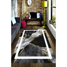 Modanoiva Kaymaz Dot Taban Yıkanabilir  Dijital Baskı Beyaz Çerçeve Mermer Zemin Salon Halısı 80 x 120