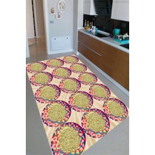 Modanoiva Kaymaz Dot Taban Yıkanabilir  Dijital Baskı Hasır Örgü Desenli Mutfak Halısı 80 x 120
