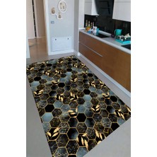 Modanoiva Kaymaz Dot Taban Yıkanabilir  Dijital Baskı Gold Detay Vektörel Mermer Desenli Mutfak Halısı 80 x 120