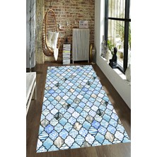 Modanoiva Kaymaz Dot Taban Yıkanabilir  Dijital Baskı Mavi Tonlu Modern Vektörel Desenli Salon Halısı 80 x 120