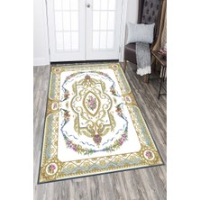 Modanoiva Kaymaz Dot Taban Yıkanabilir  Dijital Baskı Altın Varaklı Çiçek Motifli Salon Halısı 80 x 100