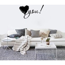 Mıgnatıs - El Yazısı ile Yazılmış Kalp Şekli ve You Yazısı Sticker 60X33CM - Siyah