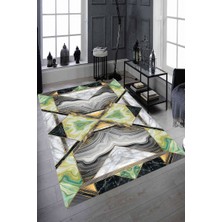 Modanoiva Kaymaz Dot Taban Yıkanabilir  Dijital Baskı Geometrik Mermer Tasarımlı Salon Halısı 80 x 100