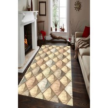 Modanoiva Kaymaz Dot Taban Yıkanabilir Dijital  Baskı Geometrik Döngü Desenli Salon Halısı 80 x 100