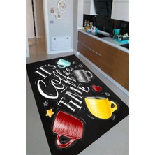 Modanoiva Kaymaz Dot Taban Yıkanabilir  Dijital Baskı Kahve Zamanı Tasarımlı Mutfak Halısı 80 x 120