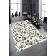 Modanoiva Kaymaz Dot Taban Yıkanabilir  Dijital Baskı Pembe Gül Bahçesi Desenli Salon Halısı 80 x 100