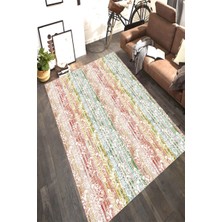 Modanoiva Kaymaz Dot Taban Yıkanabilir  Dijital Baskı Gökkuşağı Renkleri Vektörel Desenli Salon Halısı 80 x 100