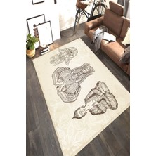 Modanoiva Kaymaz Dot Taban Yıkanabilir  Dijital Baskı Bereket Simgeleri Desenli Salon Halısı 80 x 120