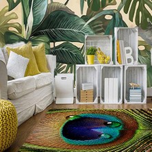 Modanoiva Kaymaz Dot Taban Yıkanabilir  Dijital Baskı Tavus Kuşu Desenli Salon Halısı 80 x 100