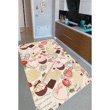 Modanoiva Kaymaz Dot Taban Yıkanabilir  Dijital Baskı Tatlı Mutfak Tasarımlı Mutfak Halısı 80 x 100