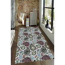 Modanoiva Kaymaz Dot Taban Yıkanabilir  Dijital Baskı Pastel Renkli Yaprak Motifleri Çizimli Salon Halısı 80 x 100