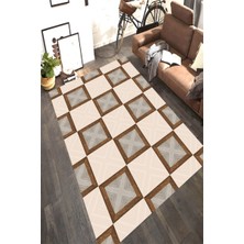 Modanoiva Kaymaz Dot Taban Yıkanabilir  Dijital Baskı Ahşap Çerçeve Desenli Salon Halısı 80 x 100