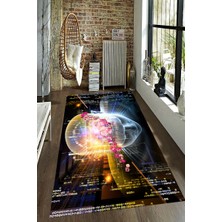 Modanoiva Kaymaz Dot Taban Yıkanabilir  Dijital Baskı Zihnin Gücü Tasarımlı Salon Halısı 80 x 100