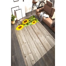 Modanoiva Kaymaz Dot Taban Yıkanabilir  Dijital Baskı Tahta Zemin Ayçiçek Desenli Salon Halısı 80 x 120