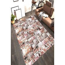 Modanoiva Kaymaz Dot Taban Yıkanabilir  Dijital Baskı Doğadan Kareler Desenli Salon Halısı 80 x 100