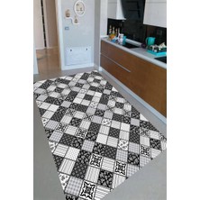 Modanoiva Kaymaz Dot Taban Yıkanabilir  Dijital Baskı Modern Baklava Desenli Mutfak Halısı 80 x 100