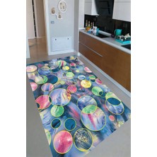 Modanoiva Kaymaz Dot Taban Yıkanabilir  Dijital Baskı Neon Renk Daireler Desenli Mutfak Halısı 80 x 120