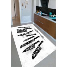 Modanoiva Kaymaz Dot Taban Yıkanabilir  Dijital Baskı Şef Bıçakları Desenli Mutfak Halısı 80 x 100