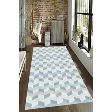 Modanoiva Kaymaz Dot Taban Yıkanabilir  Dijital Baskı Üç Boyutlu Basamak Desenli Salon Halısı 80 x 120