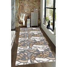 Modanoiva Kaymaz Dot Taban Yıkanabilir  Dijital Baskı Taş Zemin Ve Yaprak Motifli Salon Halısı 80 x 120