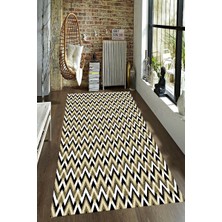 Modanoiva Kaymaz Dot Taban Yıkanabilir  Dijital Baskı Gold Detay Zikzak Desenli Salon Halısı 80 x 120
