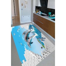 Modanoiva Kaymaz Dot Taban Yıkanabilir  Dijital Baskı Yunus Gösterisi Desenli Mutfak Halısı 80 x 100