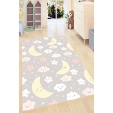 Modanoiva Kaymaz Dot Taban Yıkanabilir  Dijital Baskı Sevimli Bulut ve Yıldızlar Desenli Çocuk Halısı 80 x 120