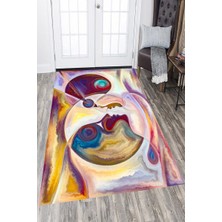 Modanoiva Kaymaz Dot Taban Yıkanabilir Dijital  Baskı Sanatsal Yüzler Desenli Salon Halısı 80 x 100