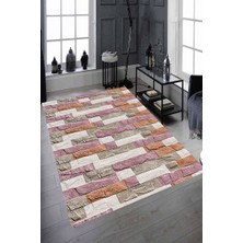 Modanoiva Kaymaz Dot Taban Yıkanabilir  Dijital Baskı Modern Renkli Taş Duvar Tasarımlı Salon Halısı 80 x 100