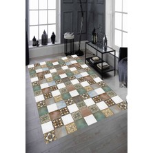 Modanoiva Kaymaz Dot Taban Yıkanabilir  Dijital Baskı Sıralı Motif Desenli Salon Halısı 80 x 120