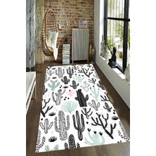 Modanoiva Kaymaz Dot Taban Yıkanabilir  Dijital Baskı Modern Kaktüsler Çizimli Salon Halısı 80 x 120