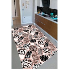 Modanoiva Kaymaz Dot Taban Yıkanabilir  Dijital Baskı Pembe Çerçeve Leopar ve Zebra Desenli Mutfak Halısı 80 x 120