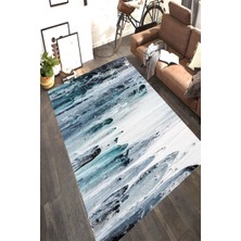 Modanoiva Kaymaz Dot Taban Yıkanabilir Dijital  Baskı Pastel Boya Dalgaları Desenli Salon Halısı 80 x 100