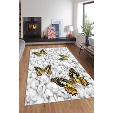 Modanoiva Kaymaz Dot Taban Yıkanabilir  Dijital Baskı Kalp Taş ve Kelebek Desenli Salon Halısı 80 x 100