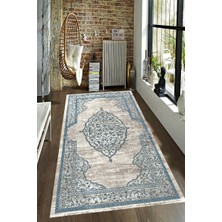 Modanoiva Kaymaz Dot Taban Yıkanabilir  Dijital Baskı Mat Lacivert Eskitme Desenli Salon Halısı 80 x 120