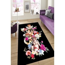 Modanoiva Kaymaz Dot Taban Yıkanabilir  Dijital Baskı Kral Melek Heykelleri Çizimli Salon Halısı 80 x 100