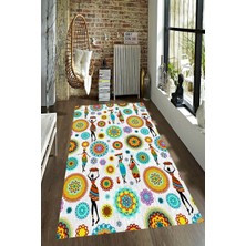 Modanoiva Kaymaz Dot Taban Yıkanabilir  Dijital Baskı Otantik Afrika Yerlileri Desenli Salon Halısı 80 x 100