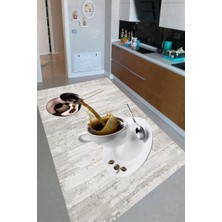 Modanoiva Kaymaz Dot Taban Yıkanabilir  Dijital Baskı Türk Kahvesi Fincan Desenli Mutfak Halısı 80 x 100