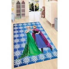 Modanoiva Kaymaz Dot Taban Yıkanabilir  Dijital Baskı Kar Taneleri ve Elsa Desenli Çocuk Halısı 80 x 120