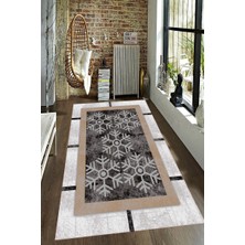 Modanoiva Kaymaz Dot Taban Yıkanabilir  Dijital Baskı Çerçeve Kar Tanesi Desenli Salon Halısı 80 x 100