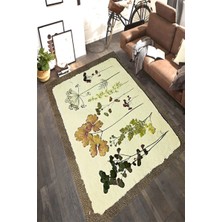 Modanoiva Kaymaz Dot Taban Yıkanabilir  Dijital Baskı Çerçeve Zemin Yonca Desenli Salon Halısı 80 x 120