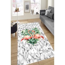 Modanoiva Kaymaz Dot Taban Yıkanabilir  Dijital Baskı Kalp Taş Zemin Aşık Flamingo Desenli Salon Halısı 80 x 100