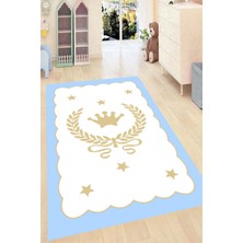 Modanoiva Kaymaz Dot Taban Yıkanabilir  Dijital Baskı Çerçeve Detay Prens Tacı Desenli Çocuk Halısı 80 x 100