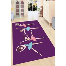 Modanoiva Kaymaz Dot Taban Yıkanabilir  Dijital Baskı Mor Zemin Balerin Desenli Çocuk Halısı 80 x 100