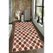 Modanoiva Kaymaz Dot Taban Yıkanabilir  Dijital Baskı Etnik Geometrik Desenli Salon Halısı 80 x 120