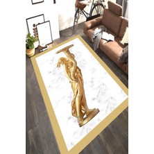Modanoiva Kaymaz Dot Taban Yıkanabilir  Dijital Baskı Mermer Zemin Gold Detay Heykel Desenli Salon Halısı 80 x 120
